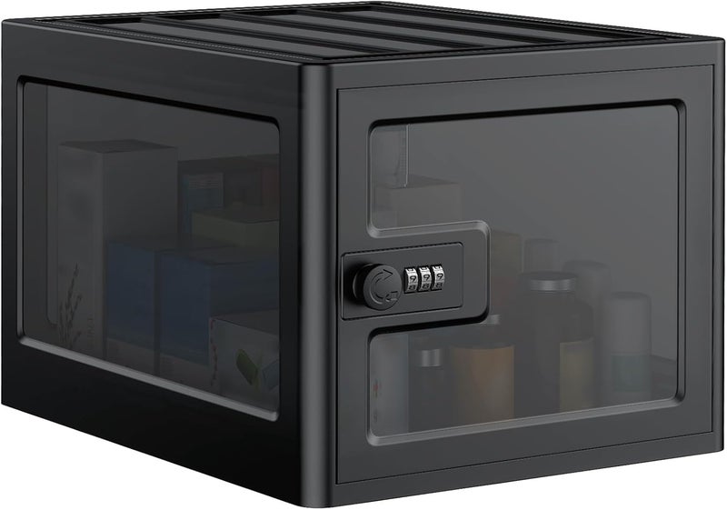 Uniclife Black Medicine Lock Box with Combination Lock 13 L Large Locking Medication Box Lockable Storage Box for Personal Items Phones Food & Snacks Stackable Fridge Lock Box for Home Office - Image 1